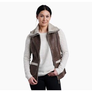 Kuhl Projekt Dani Brown Sherpa Vest Brown Small Full Zip Retail $219 Fleece